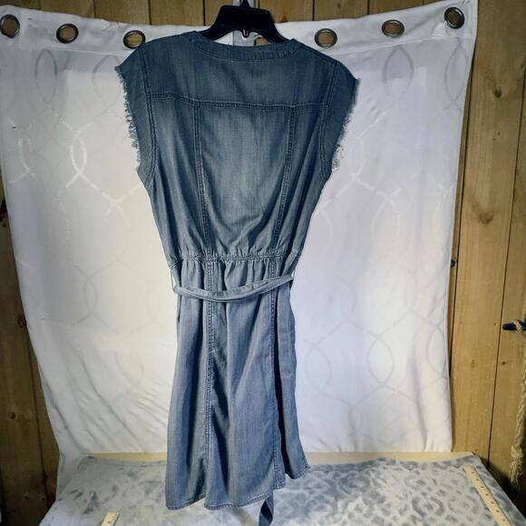 Chico's Blue Denim Fringe Dress Medium Wash SZ 0 EUC Belt A-line Short - Picture 2 of 10